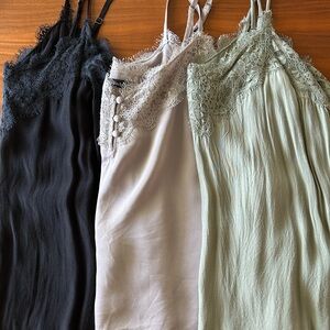 3 pack Abercrombie Lace Trim Camis - Black, Gray, Green